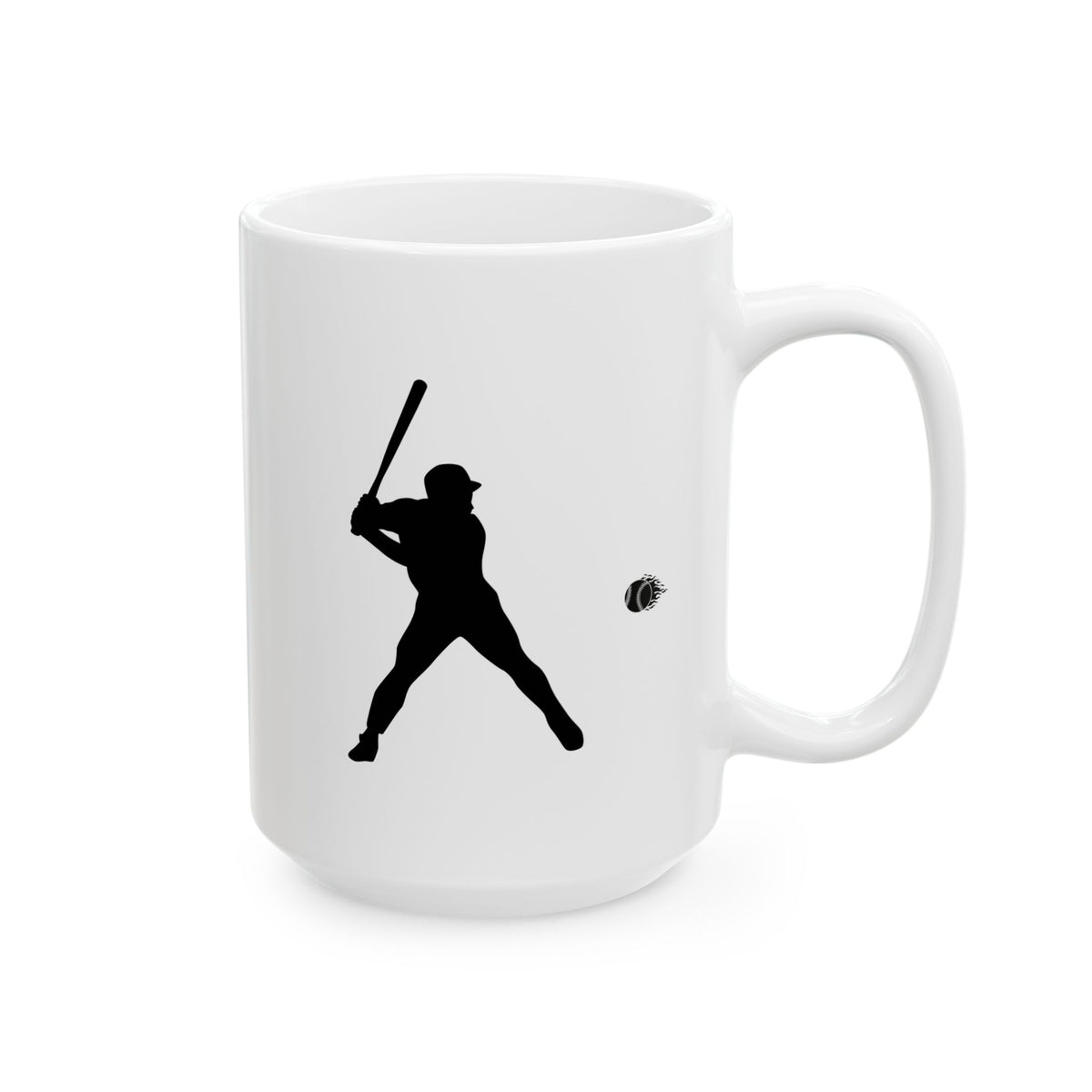 Ceramic baseball player mug by Printify featuring a minimal silhouette design, 11oz or 15oz coffee cup, white ceramic finish.