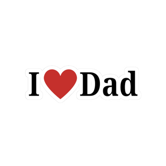 Heart-shaped "Dad" kiss-cut sticker on white paper, ideal for laptops and Father's Day gifts by Printify.