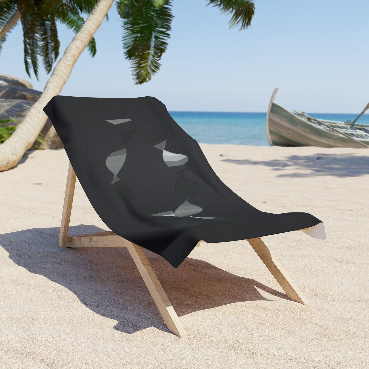 Monochrome Abstract Waves Beach Towel | Geometric Black Gray Design