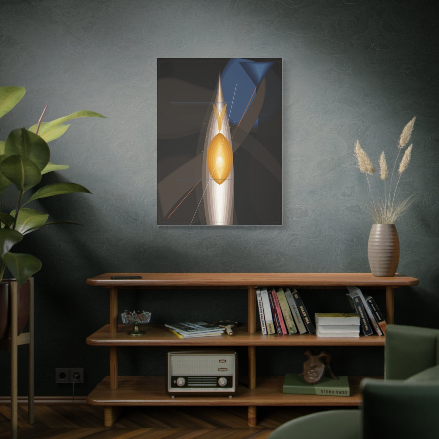 Abstract geometric flame design on matte stretched canvas by Printify, 1.25-inch depth, showcasing vibrant, modern wall art.