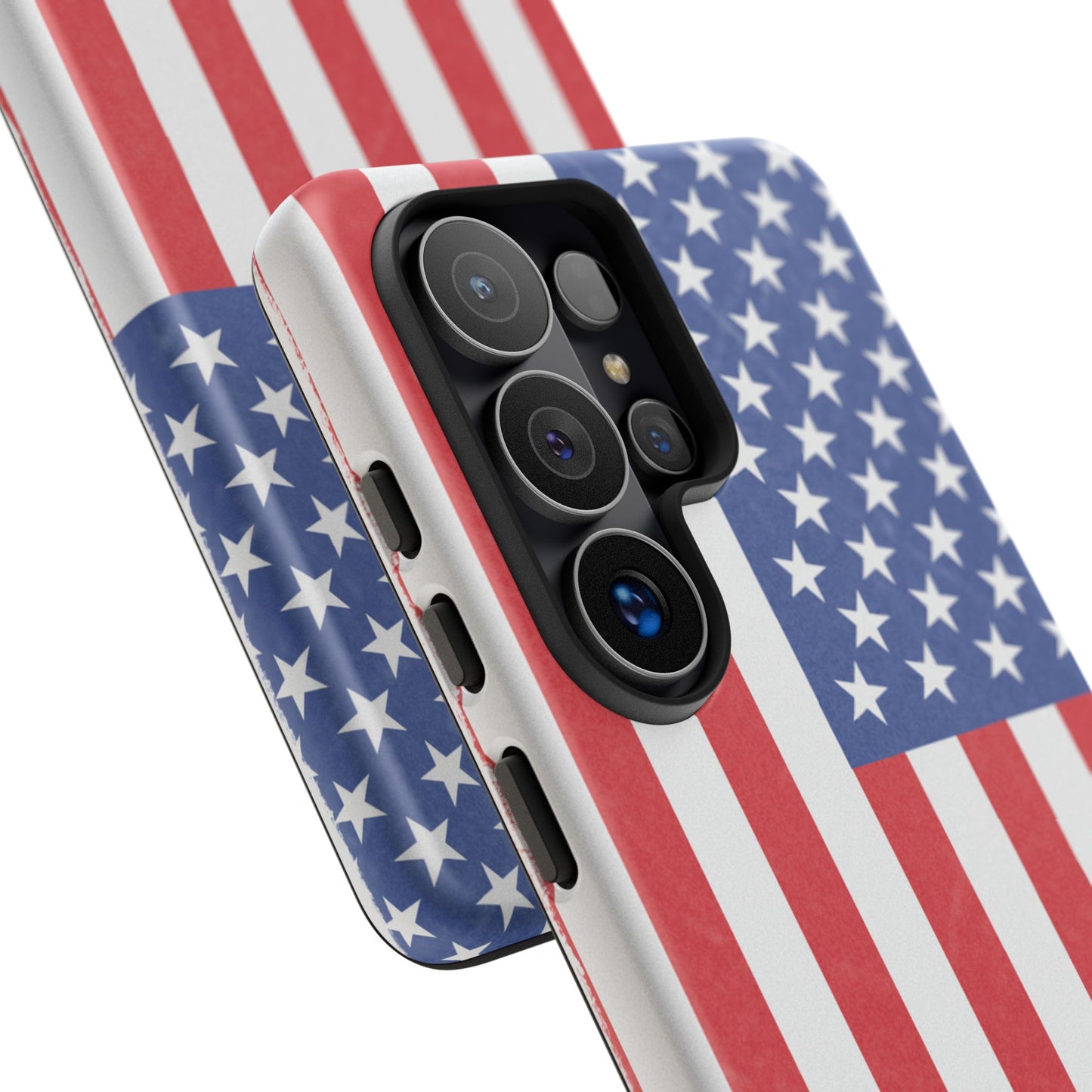 Durable American flag tough phone case for iPhone, featuring patriotic design and protective, rugged construction.