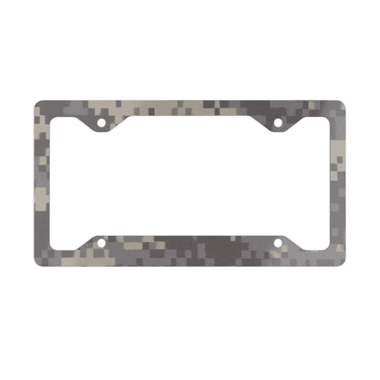 Stainless steel military digital camo license plate frame for cars, featuring a durable metal finish and camo design.
