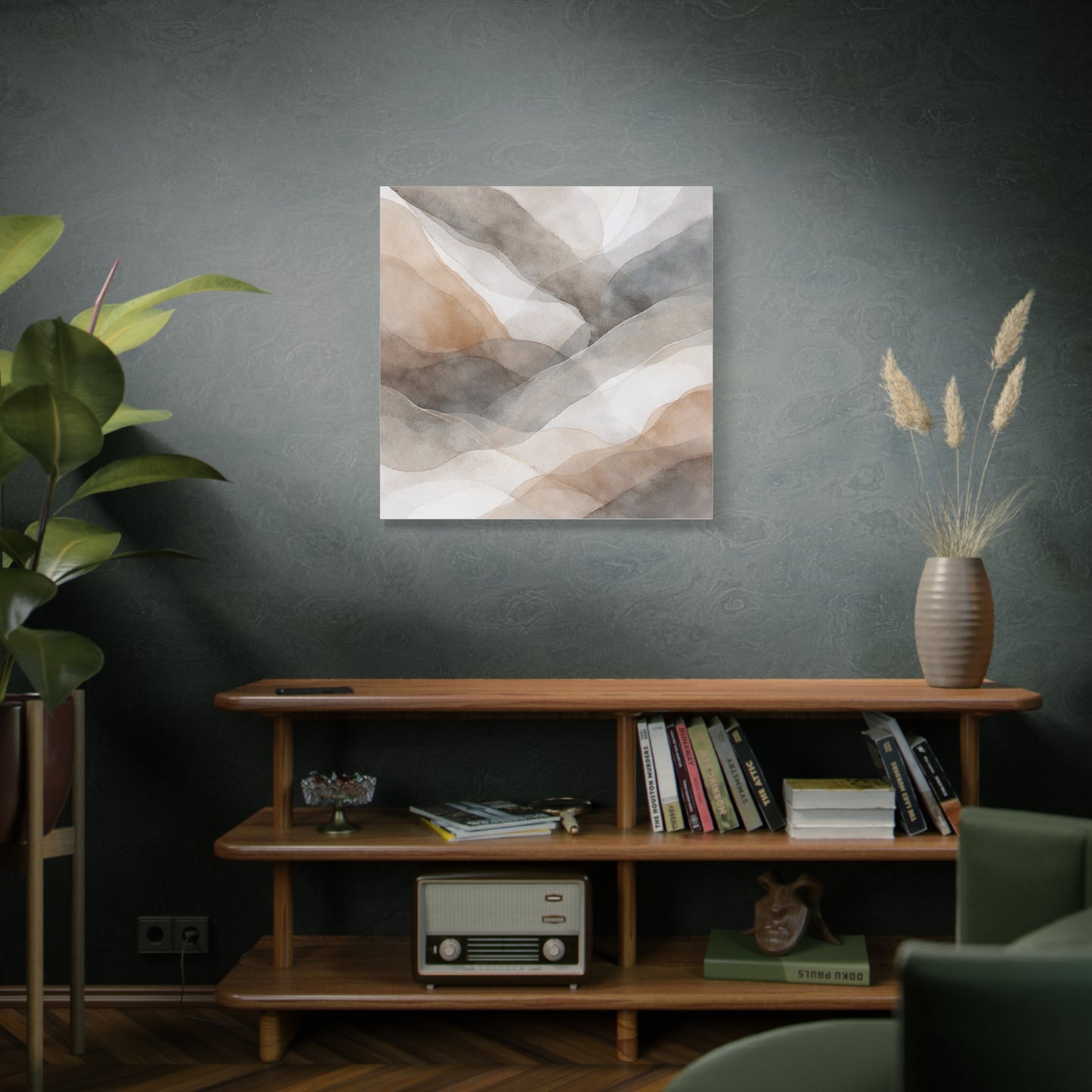 Neutral abstract watercolor waves canvas print by Printify featuring soft, flowing wave patterns in muted tones on canvas.