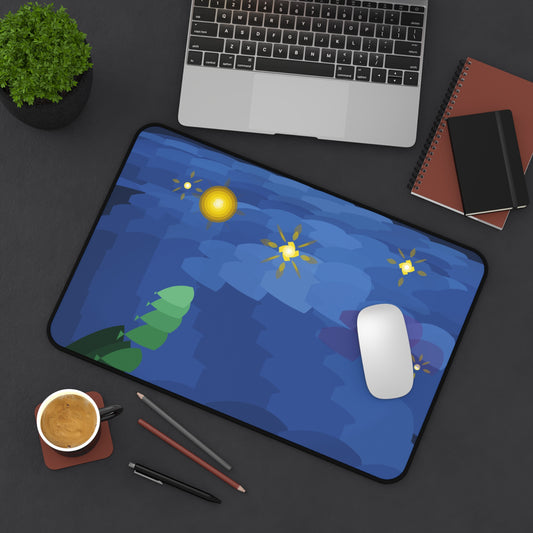 Starry Night Impasto Vortex desk mat with Van Gogh-style brushstrokes, featuring swirling night sky artwork on a smooth surface.