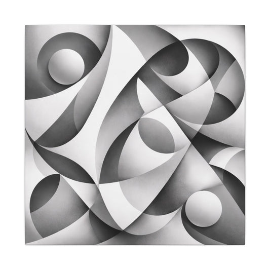 Abstract monochrome geometric art on matte canvas, showcasing modern black and white design by Printify.