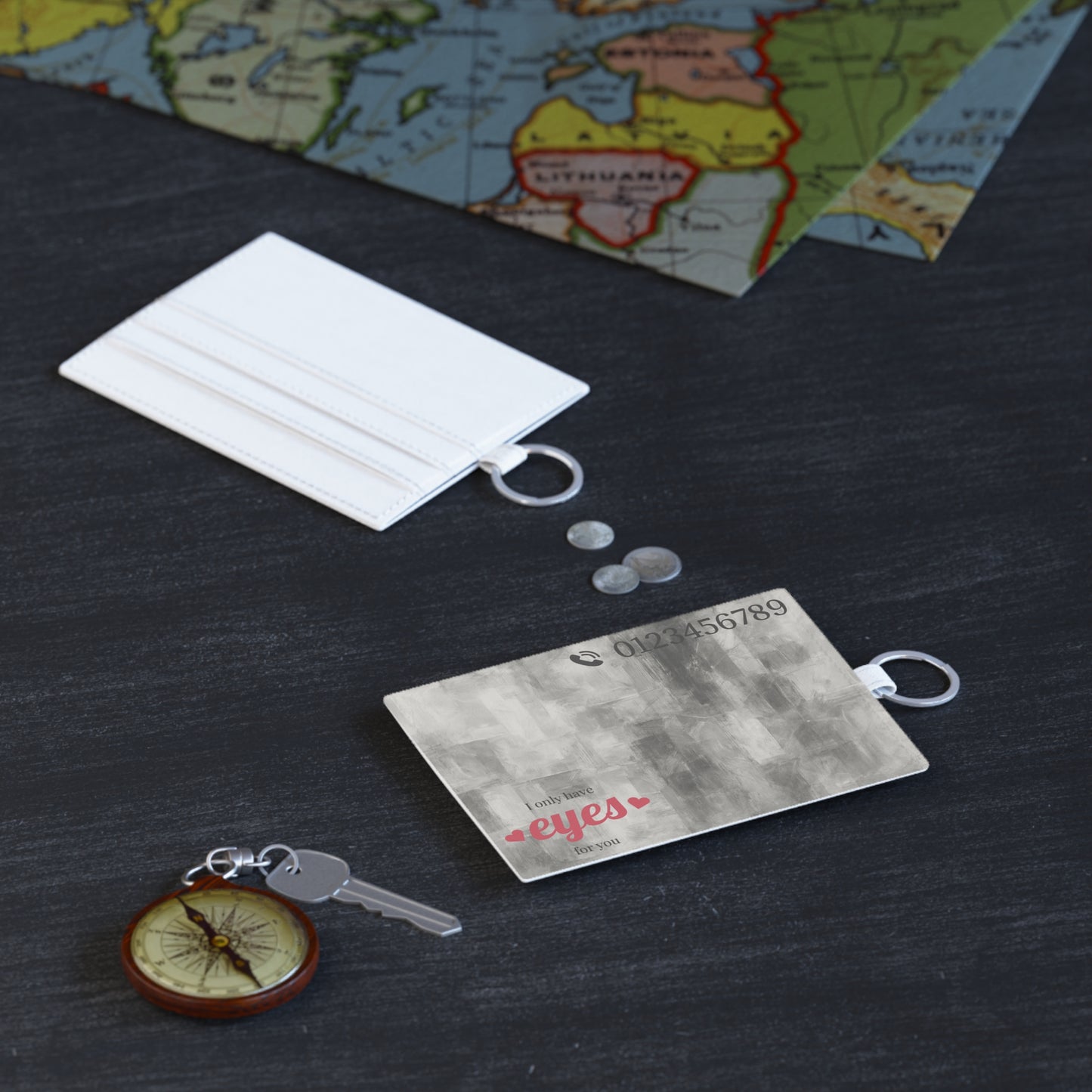 Abstract gray brushstroke saffiano leather card holder by Printify, minimalist accessories for holding credit cards or IDs.