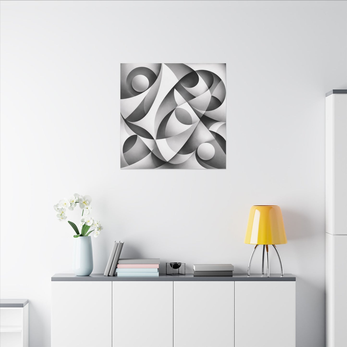 Abstract geometric art on matte canvas featuring monochrome design, printed by Printify.
