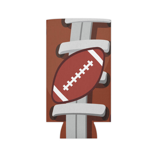Reusable football can cooler accessory by Printify, designed for tailgate fans, with a football-themed design and adjustable strap.