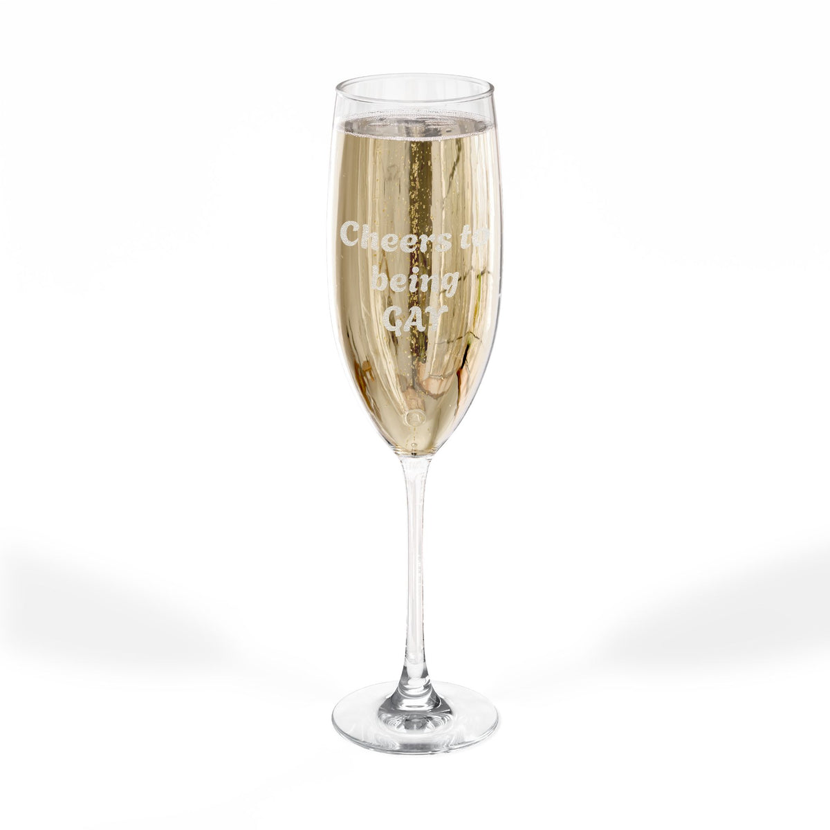 Engraved 8oz champagne flute by Printify, personalized wedding and celebration glass with elegant design and clear glass appearance.