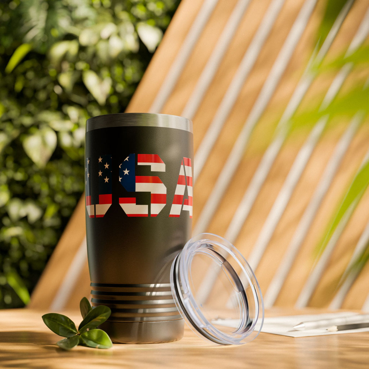 20oz USA flag tumbler by Printify featuring a patriotic ringneck design, ideal for travel and everyday use.