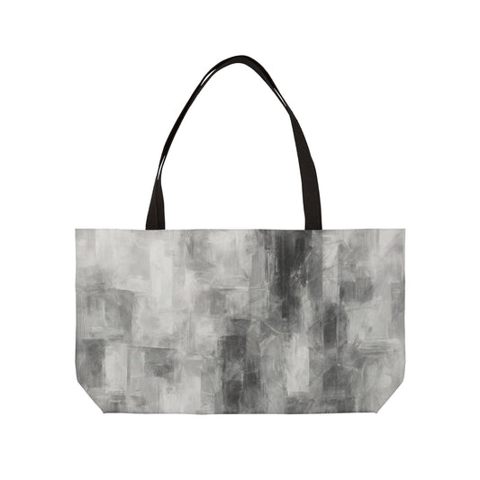 Gray abstract print weekender tote bag for women, stylish travel and carryall bag by Printify with spacious interior.