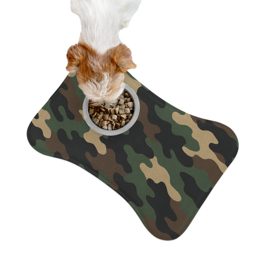 Waterproof camo pet feeding mat for dogs and cats, non-slip placemat with camouflage pattern by Printify