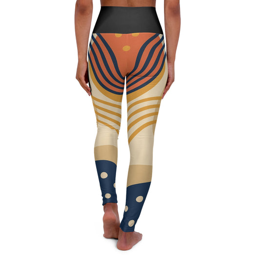 Abstract Retro Sunburst Leggings High Waisted Yoga Leggings – side view