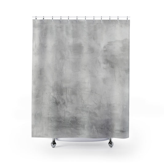 Elegant gray shower curtain by Printify, featuring minimalist design for stylish bathroom decor.