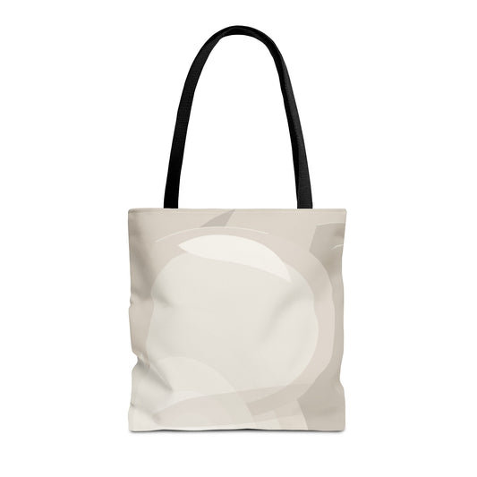 Neutral abstract circle pattern tote bag in beige canvas featuring a minimal design, perfect for casual everyday use.