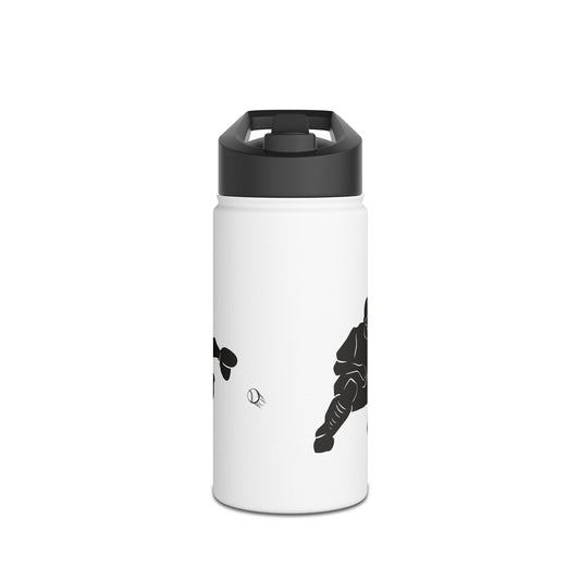 Stainless steel baseball catcher water bottle with Catcher graphic design, durable and reusable hydration bottle by Printify.