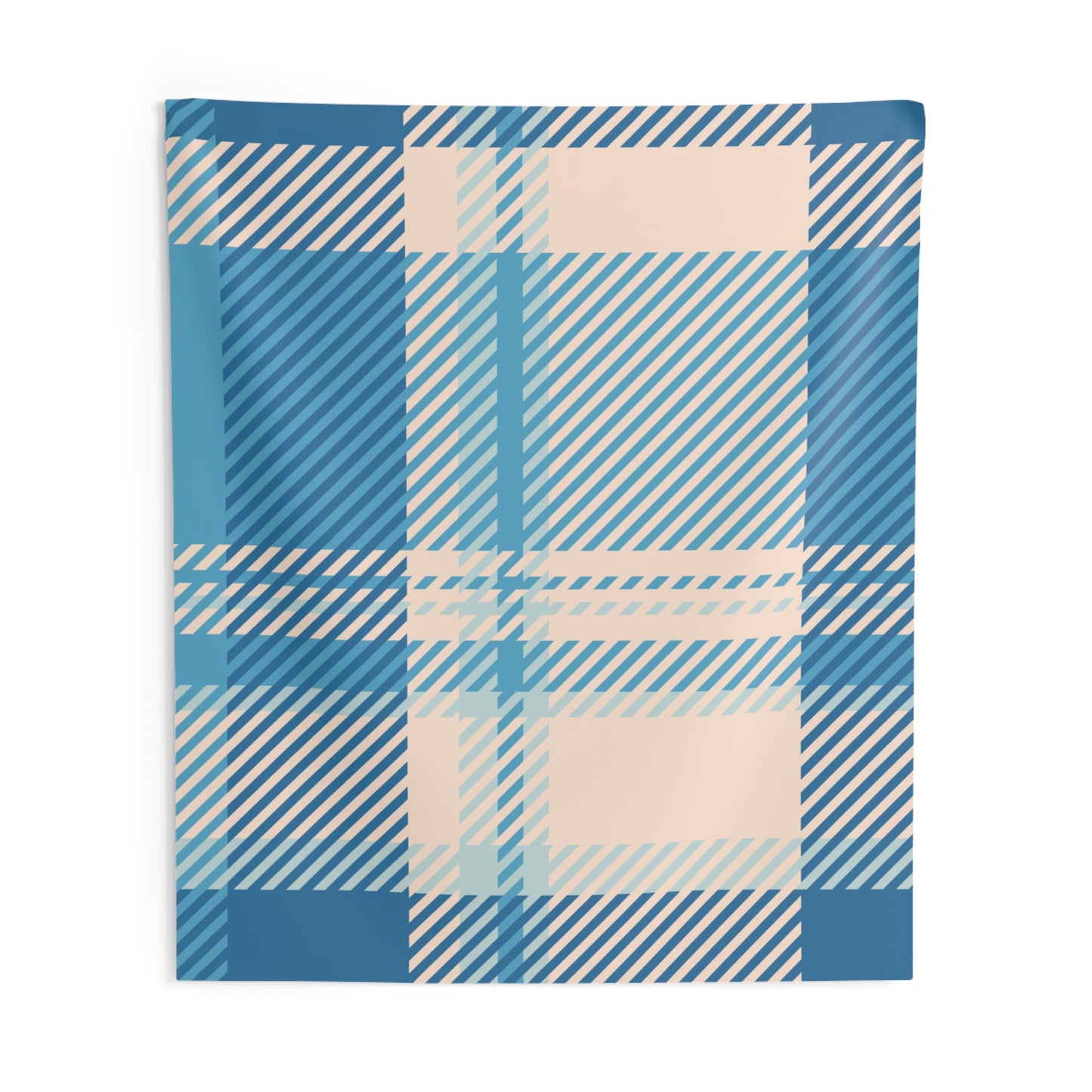 Blue Plaid Wall Tapestry — Cozy Denim Check Indoor Decor