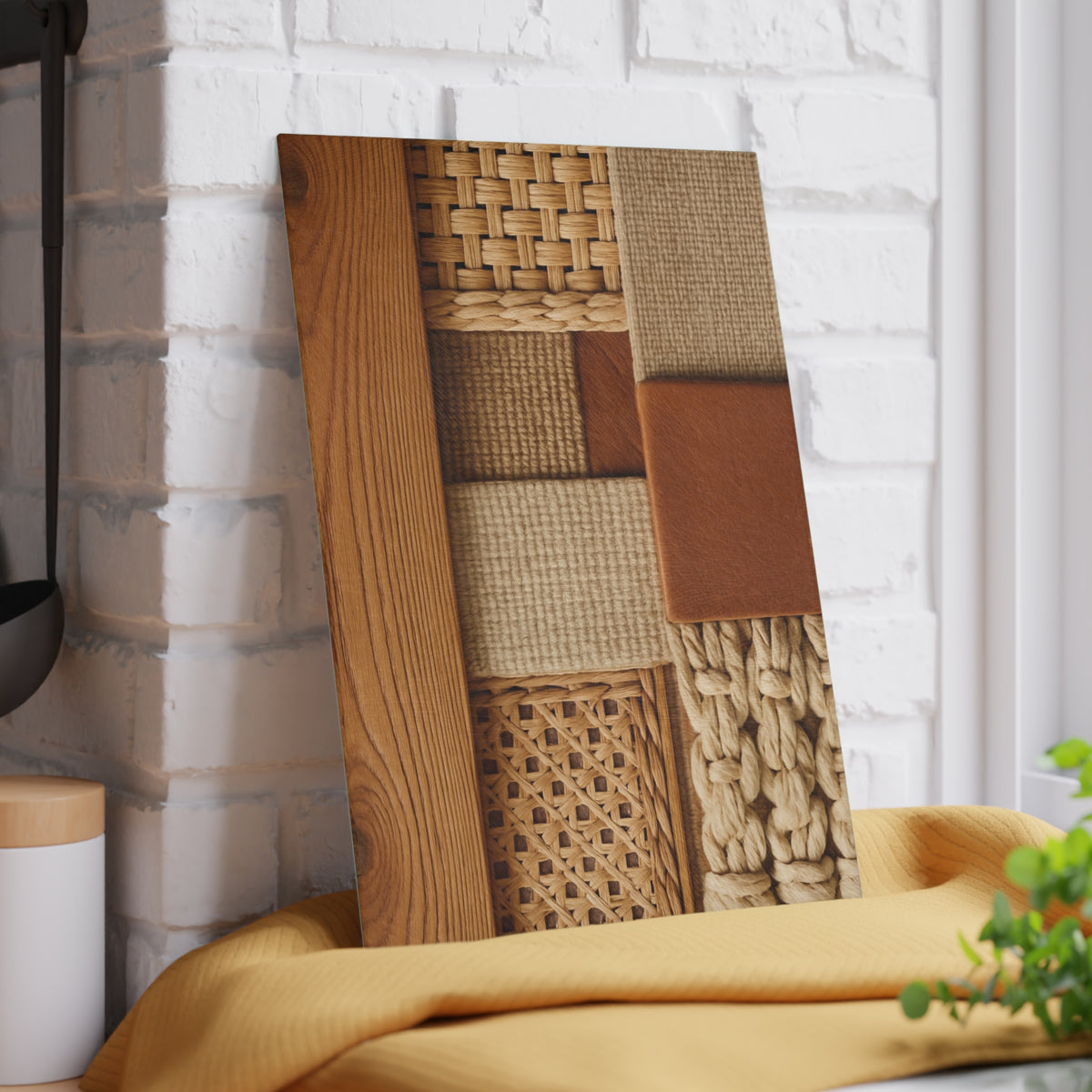 Woven Texture Glass Cutting Board – Rustic Boho Kitchen Decor