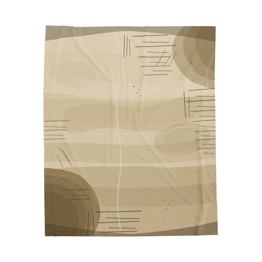 Neutral Abstract Shapes Velveteen Plush Blanket | Beige Modern Minimalist Throw - TRV