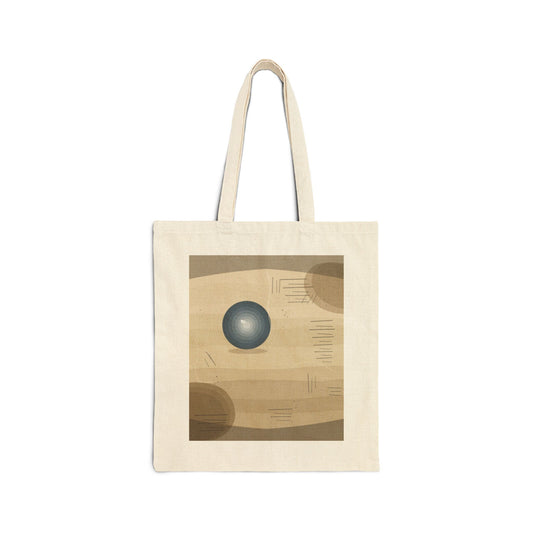 Minimalist orb abstract tote bag with geometric earth tone art, featuring clean design and sturdy handles, ideal for everyday use.