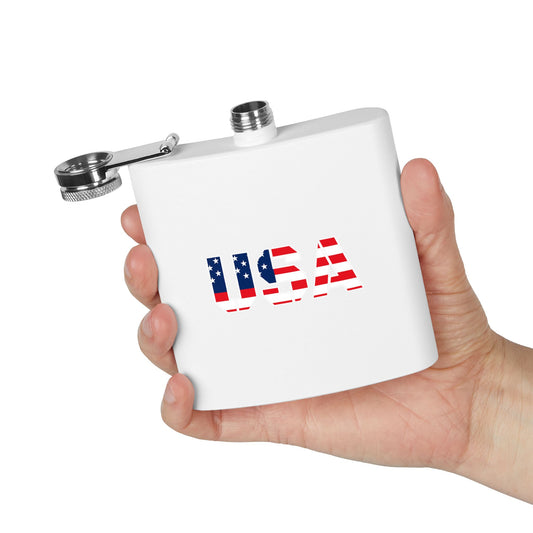 USA flag stainless steel flask, 6oz patriotic pocket hip flask for 4th of July, veterans, and outdoor events.