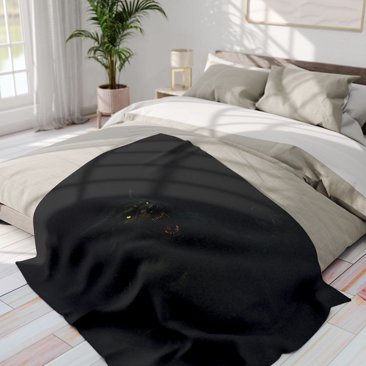 Werewolf fleece blanket from Printify featuring a spooky Halloween design, perfect for horror fans and cozy nights.
