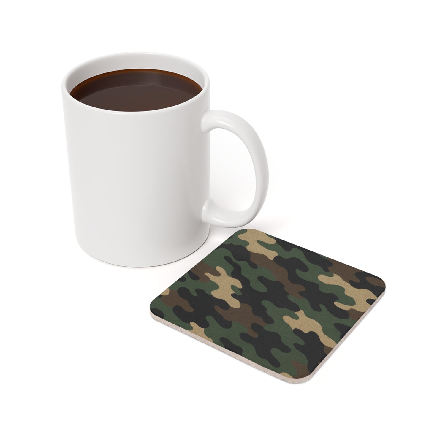 Camo Round Cork-Back Coaster — Military Green Camouflage Drink Mat