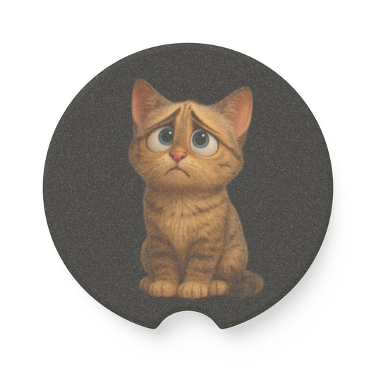 Sad Kitten soapstone car coaster featuring a cute cat design, perfect as a drink holder for cars.