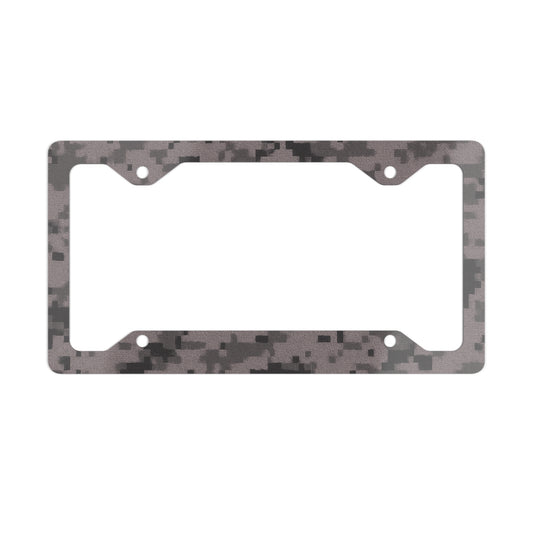 Camouflage metal license plate frame made of CNC aluminum, designed for cars, featuring a rugged camo pattern and durable construction.
