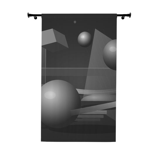 Modern black and gray abstract geometric spheres printed curtains by Printify, featuring stylish window curtain design.