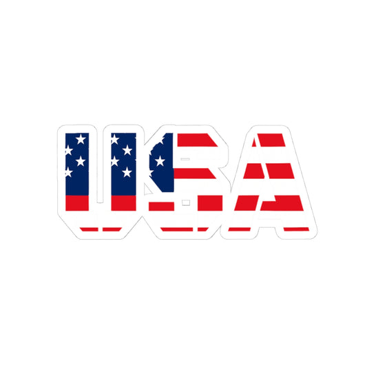 USA flag kiss-cut sticker featuring stars and stripes, patriotic American decal on paper, by Printify.