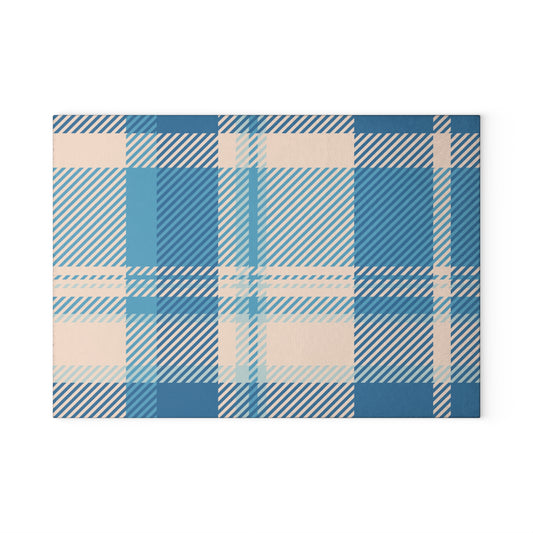 Blue Plaid Glass Cutting Board — Pastel Kitchen Chopping Board