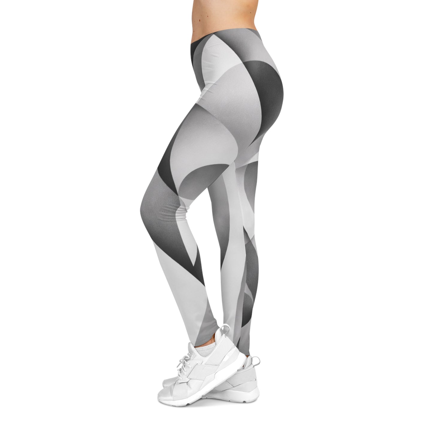 Monochrome Geometric Heart Pattern Leggings | Abstract Black White Design