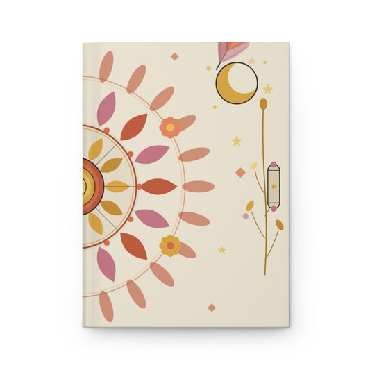 Boho sunflower mandala hardcover journal with matte floral design, ideal for note-taking and stationery enthusiasts.