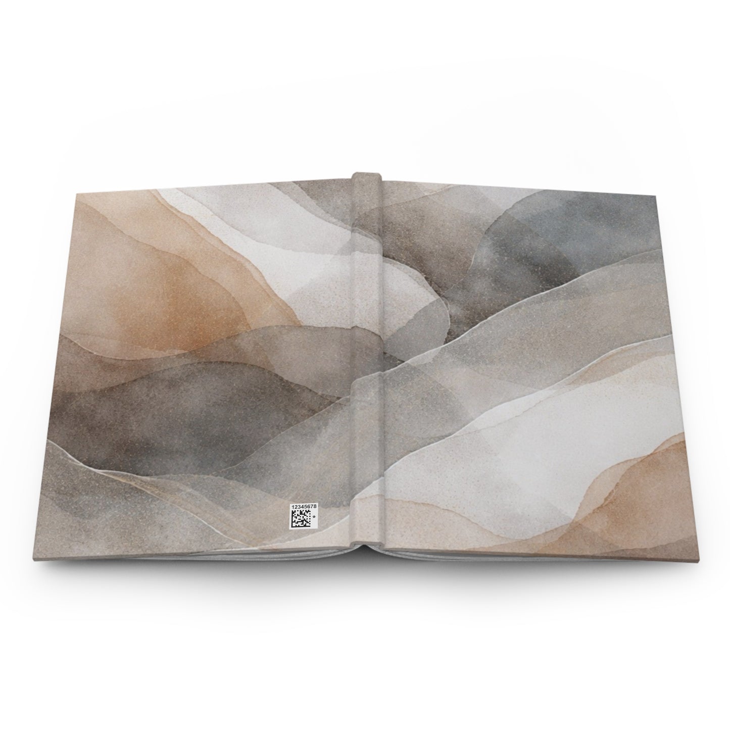 Neutral watercolor waves hardcover journal with matte abstract landscape cover, ideal for writing and note-taking, by Printify.