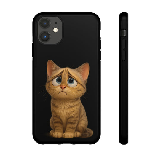Cute sad kitty print phone case for iPhone, protective and stylish cat-themed accessory from Printify.