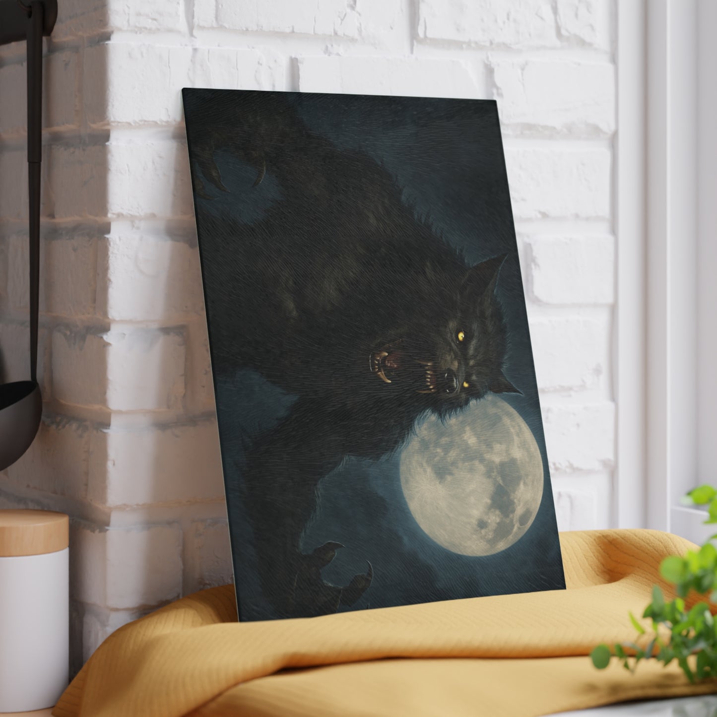 Glass Cutting Board — Howling Werewolf Moon Night Illustration