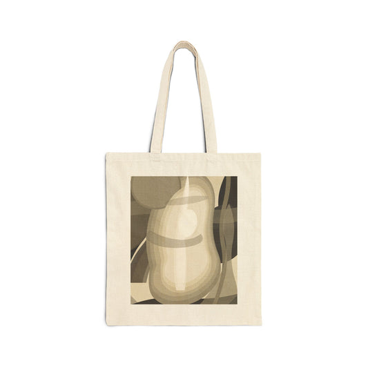 Abstract pear still life tote bag featuring neutral geometric fruit print, made by Printify, with sturdy fabric and stylish design.