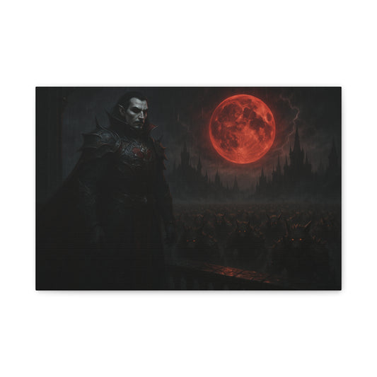 Red moon vampire lord canvas print featuring a dark, matte matte finish on high-quality printed canvas by Printify.