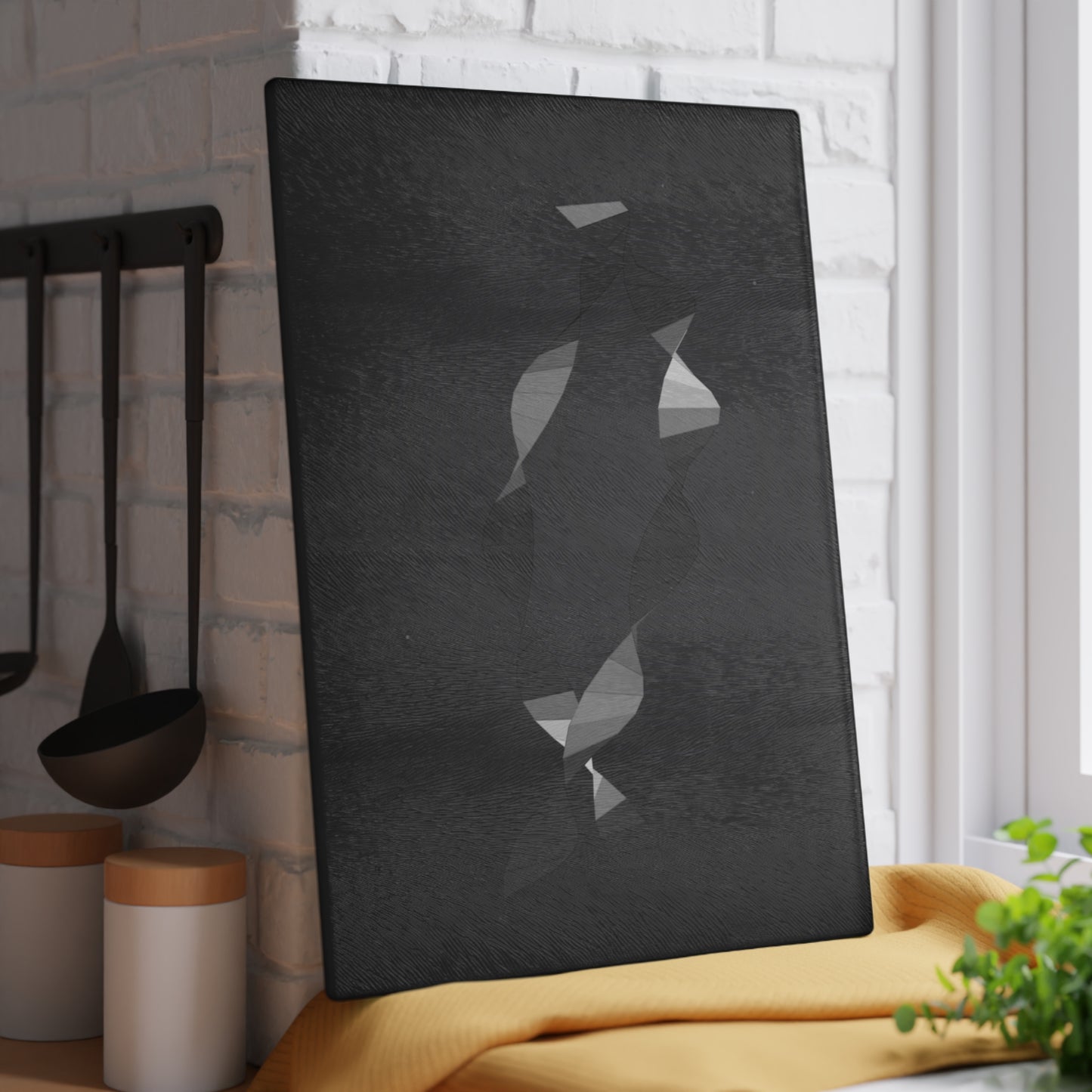 Abstract Geometric Fish Glass Cutting Board | Modern Kitchen Décor