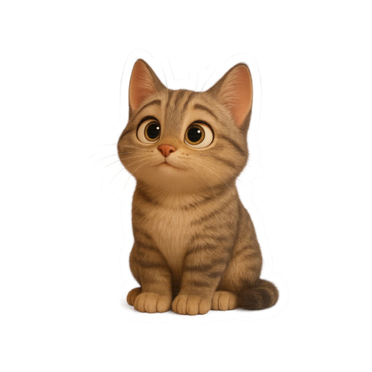 Cute tabby kitten kiss-cut sticker on clear vinyl, ideal for decorating laptops and water bottles, by Printify.