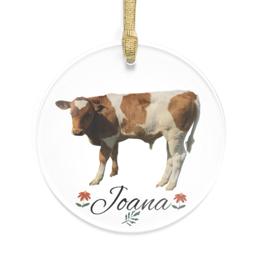 Personalized cow acrylic ornament with custom name, farm animal Christmas decoration, decorative accessory by Printify.