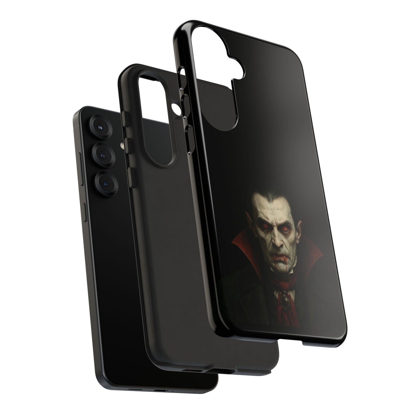 Gothic Dracula vampire portrait phone case for iPhone, featuring horror-themed vampire design by Printify.