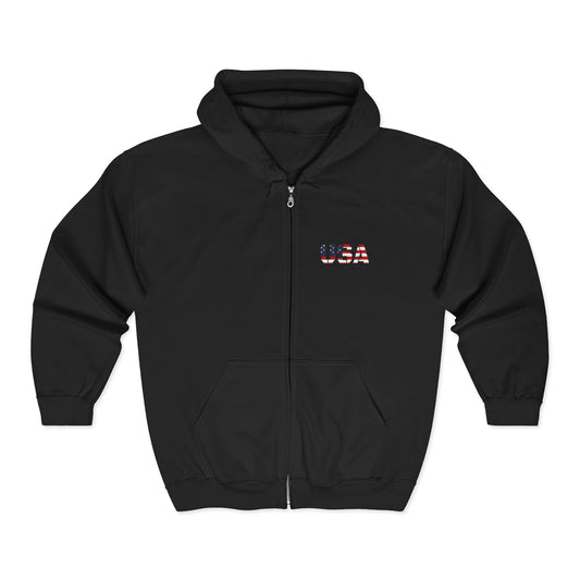 USA Flag Full Zip Hoodie - Unisex Sweatshirt for Independence Day, Patriotic Apparel, Casual Wear, Gifts for Veterans - TRV