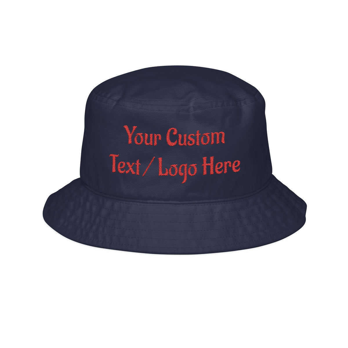 Embroidered custom text bucket hat by Printify featuring personalized chic sun hat design with colorful embroidery.