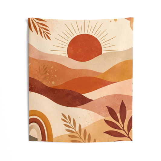 Colorful indoor wall tapestry by Printify featuring abstract geometric patterns, perfect for adding artistic flair to interior decor.