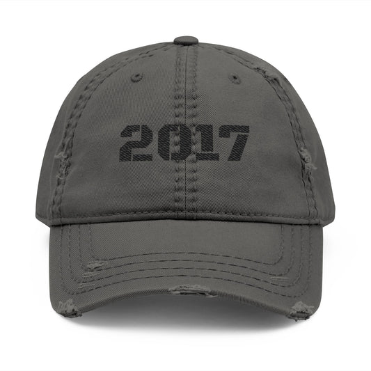 Distressed Dad Hat with 2017 embroidery, casual men's hat perfect for Father's Day, by Printify.