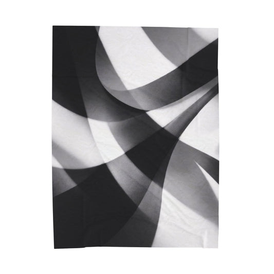 Black smoke abstract design velveteen plush blanket with monochrome swirl pattern, soft all-over print by Printify.