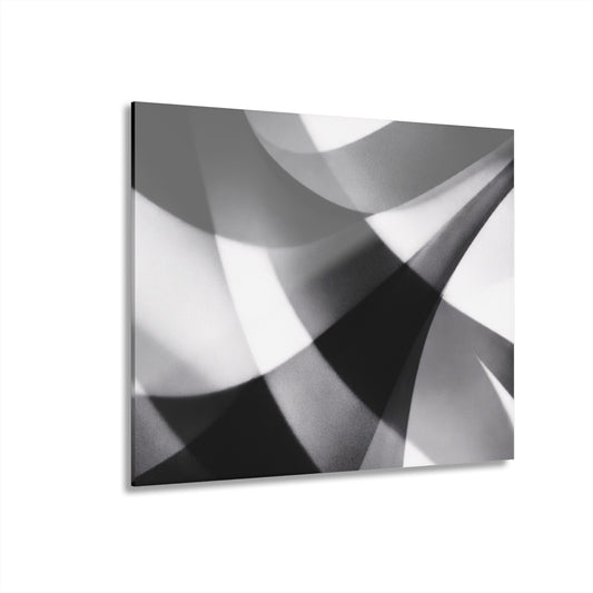 Abstract monochrome acrylic print of modern black and white wall art with French cleat hanging system by Printify.
