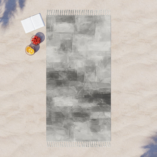 Elegant grey boho beach towel by Printify, perfect summer pool accessory and vacation gift, featuring stylish boho design.